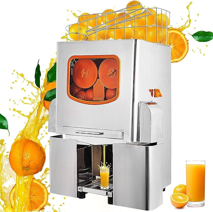 Commercial Juicer Machine, Orange Juice Machine with Pull-Out Filter Box Commercial Orange Juicer 22-30 Oranges Per Minute, 110V Juice Extractor, 120W Orange Squeezer with Acrylic Cover (E3)