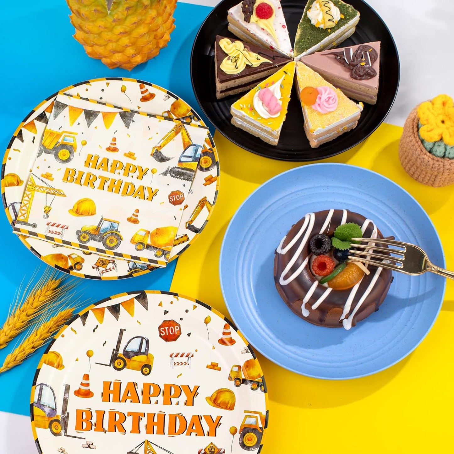40PCS Construction Happy Birthday Paper Plates and Napkins Party Supplies, Disposable Construction Party Plates and Napkins Tableware Set for Kids Boys Birthday Party Decorations Serves 20