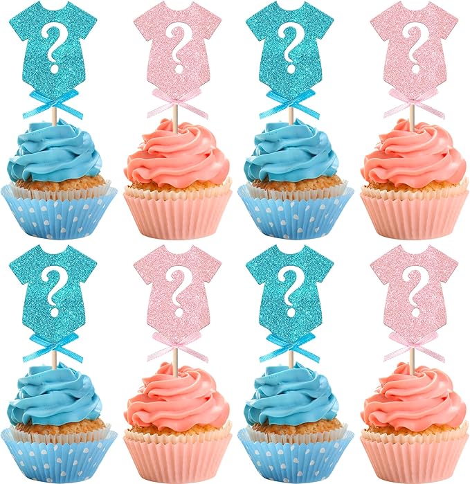 Rsstarxi 24 Pack Gender Reveal Cupcake Toppers Baby Shower Gender Reveal Party Decorations Pink or Blue Bow Tie Cupcake Picks for Boy or Girl Baby Shower Party Cake Decorations