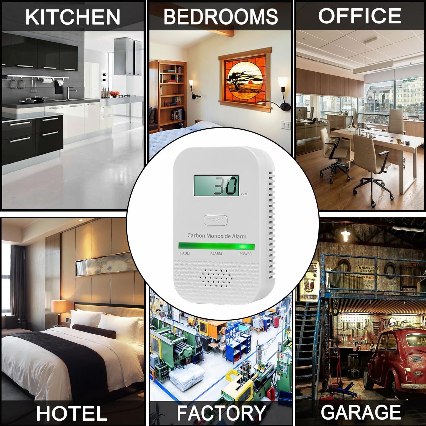 Carbon Monoxide Detectors Plug in Wall,CO Gas Monitor Alarm Detector,Portable Carbon Monoxide Alarm with Digital Display Sound & Light Warning for Home/Travel with 1-Pc Led Light Blocking Stickers