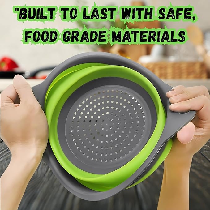 Collapsible Colander Set,Premium Food Grade Silicone Folding Strainers with Handles Space Saving Colanders for Draining Pasta,Vegetables & Fruits,Ideal for Kitchen & Travel (2pc)