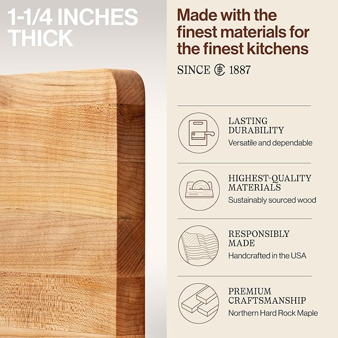 John Boos Chop-N-Slice Series Rectangular Wooden Maple Cutting Board 20”x15” – 1.25” Thick, 10-lb Reversible Butcher Block with Eased Corners & Edge-Grain – Made in the USA