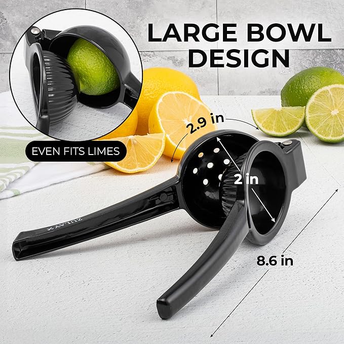 Zulay Premium Quality Metal Lemon Squeezer, Citrus Juicer, Manual Press for Extracting the Most Juice Possible - Black