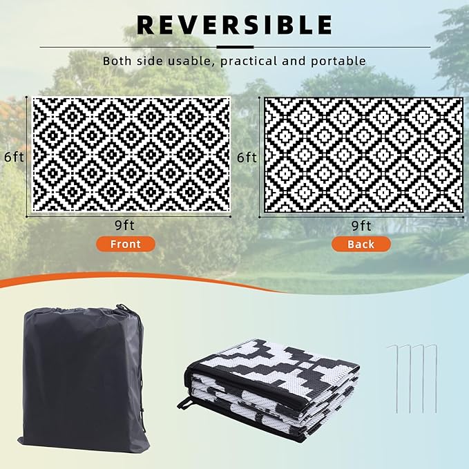 Favoyard Outdoor Rug 6x9 ft Waterproof Reversible Patio Plastic Straw Rugs for Decor Clearance Outside Large RV Camping Area Carpet Mat for Porch Deck Balcony Pool Backyard Picnic Beach Camper Door