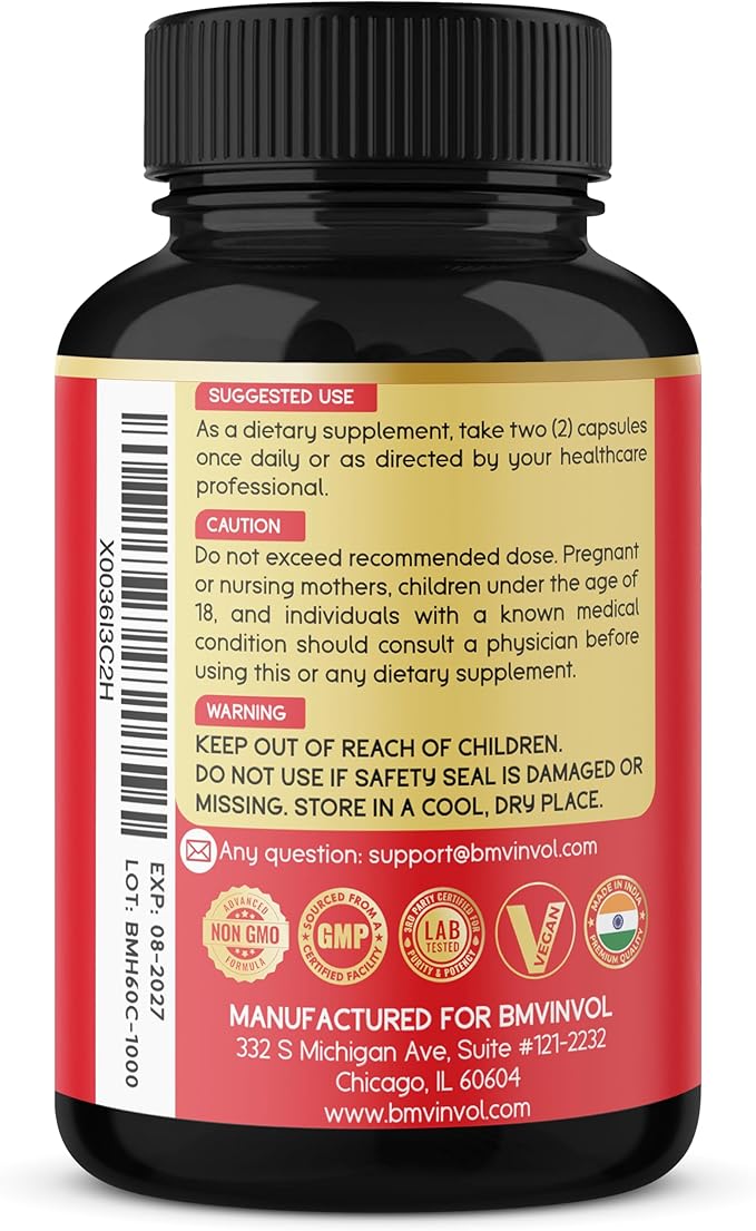 BMVINVOL Horny Goat Weed Capsules with Tribulus, Ginseng, Ashwagandha, Maca, Tongkat Ali, Nettle, Black Pepper - 60 Count
