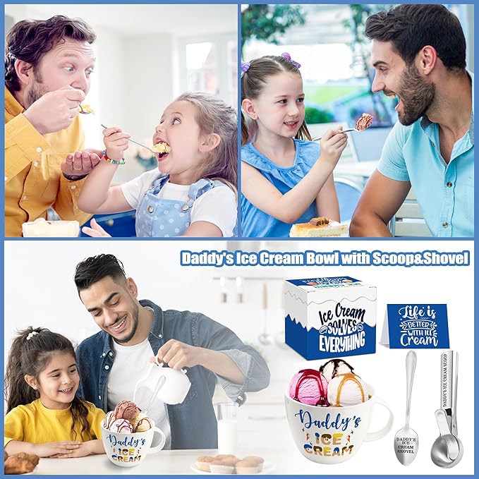 Christmas Daddy Gifts, Gifts for Dad from Daughter, Daddy's Ice Cream Bowl Scoop Shovel Spoon Set, Dad Ice Cream Birthday Present for Him Man