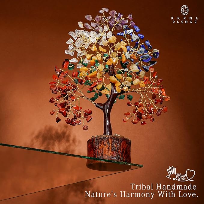 Manifestation Seven Chakra Tree of Life with Card, Unique Birthday Gifts for Women and Mom, Handmade Healing Crystal Tree for Good Luck, Positivity, Money, Reiki Healing, Home and Office Decor