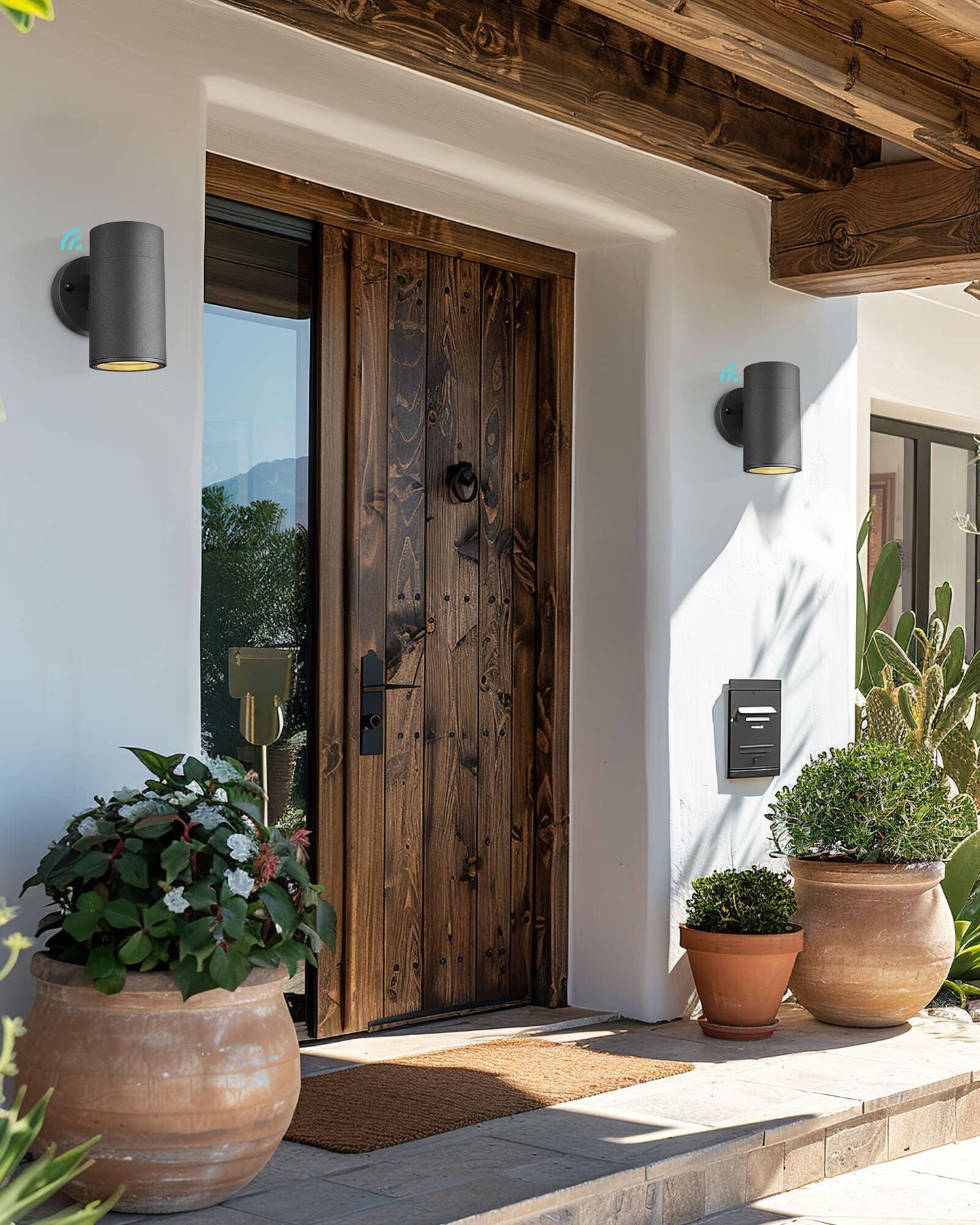 Ken & Ricky Outdoor Wall Sconce - Matte Black, Tempered Glass Cover, 1 Pack, Sensor, Model KR3378-W-1PK-B
