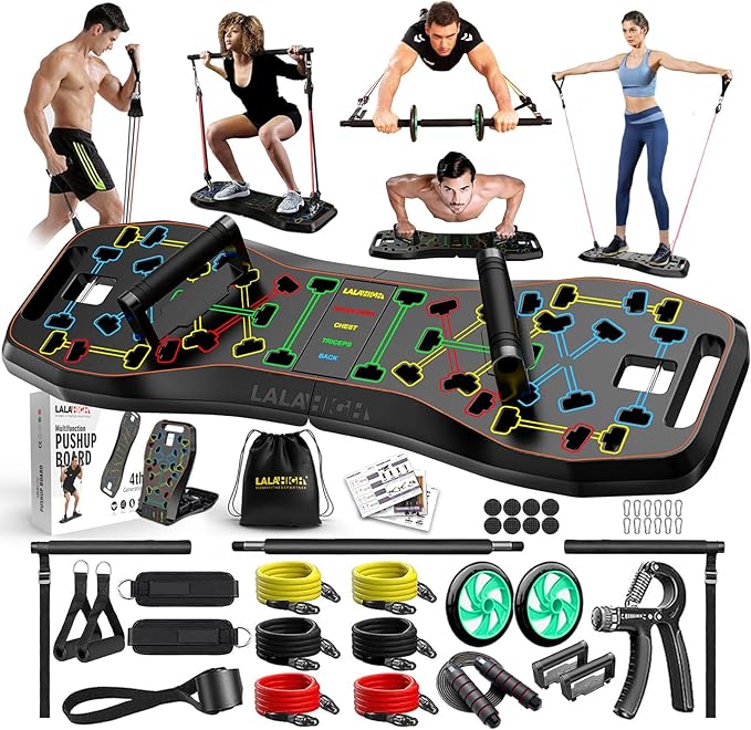 LALAHIGH Push Up Board,36 in 1 Home Gym Equipment with Ab Roller Wheel & Resistance Bands, Portable Foldable Workout Board...
