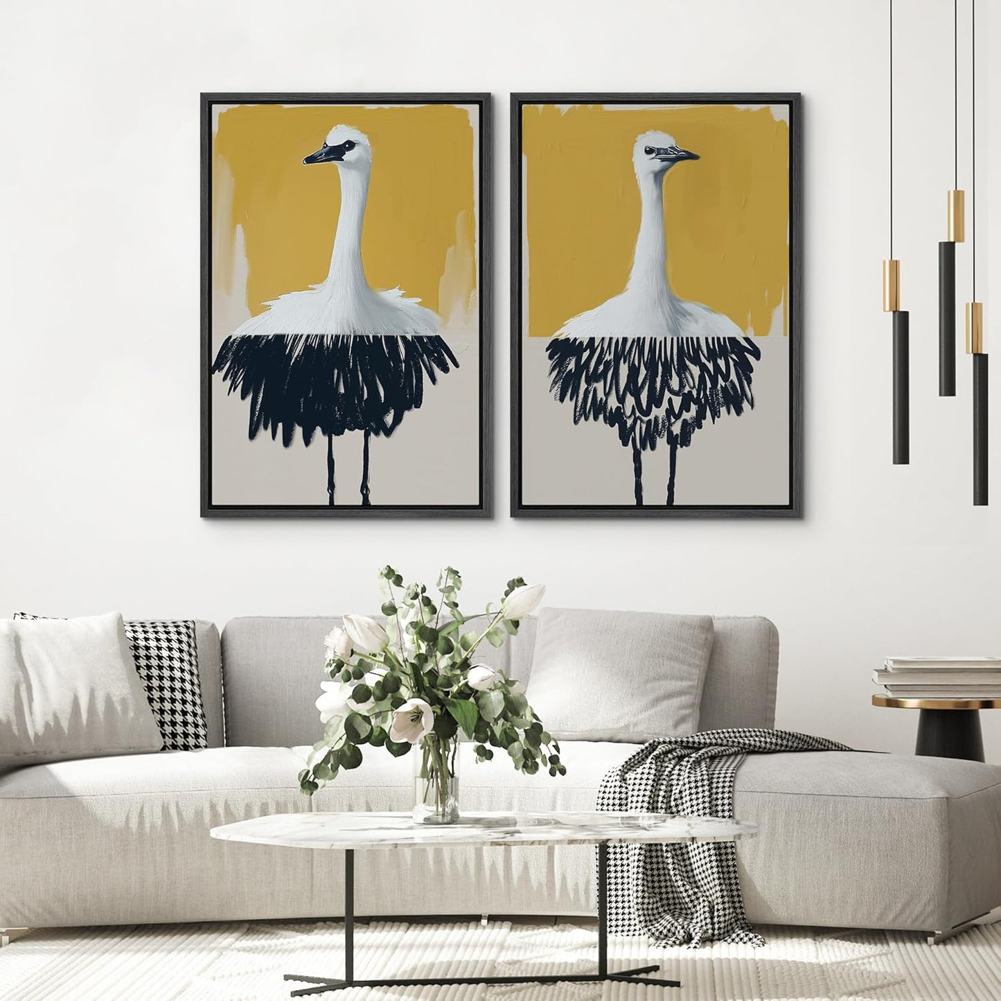 SIGNWIN Framed Canvas Print Wall Art Set Minimalist Crane Portrait Modern Bird Illustrations Modern Art Rustic Minimal for Living Room, Bedroom, Office - 24"x36"x2 Black