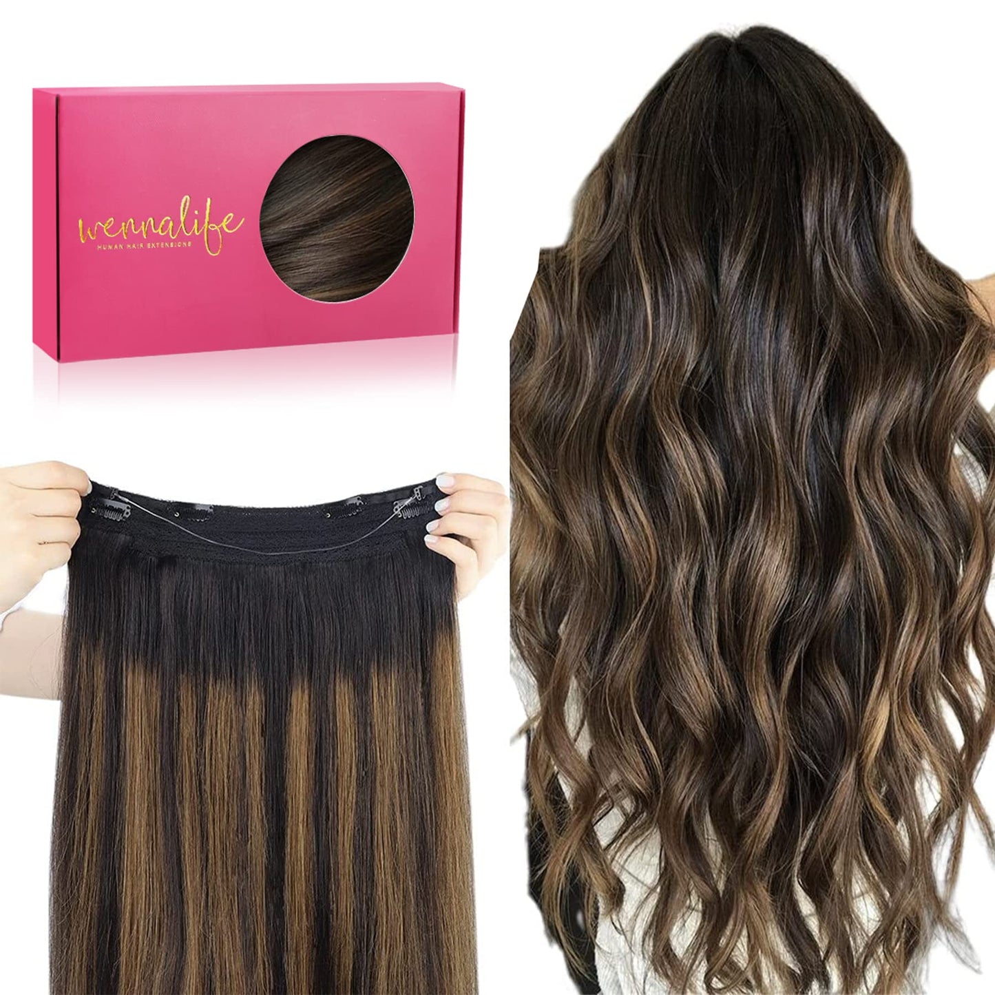 WENNALIFE Wire Hair Extensions (Increase 50% Lifespan) Real Human Hair 22 inch 120g Natural Black Chestnut Brown Remy Hair Exten
