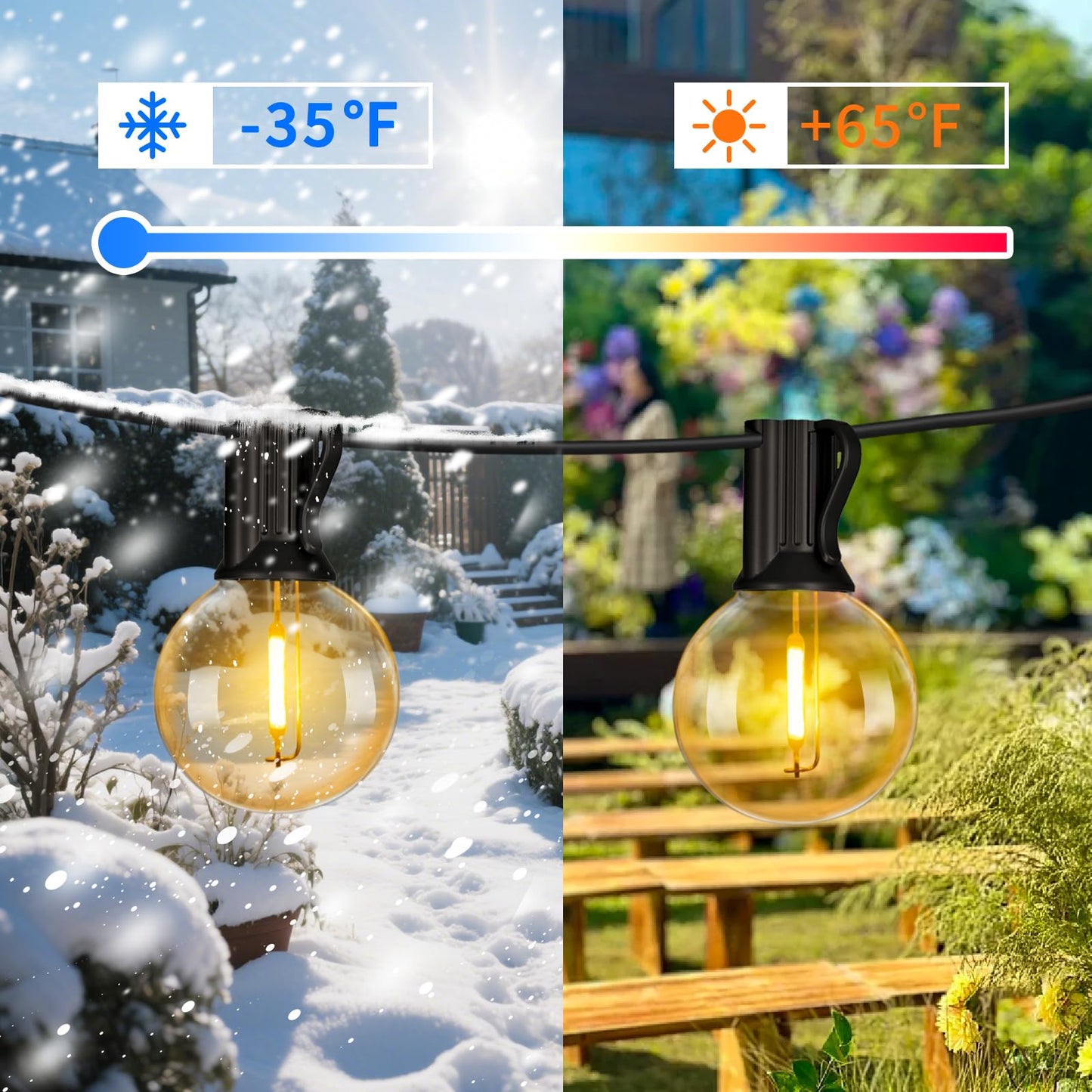 GLOBELIT Outdoor String Lights, 200FT G40, 100+4 Bulbs, IP45 Waterproof, 2700K Warm White, Black, Model G-US026013-TX