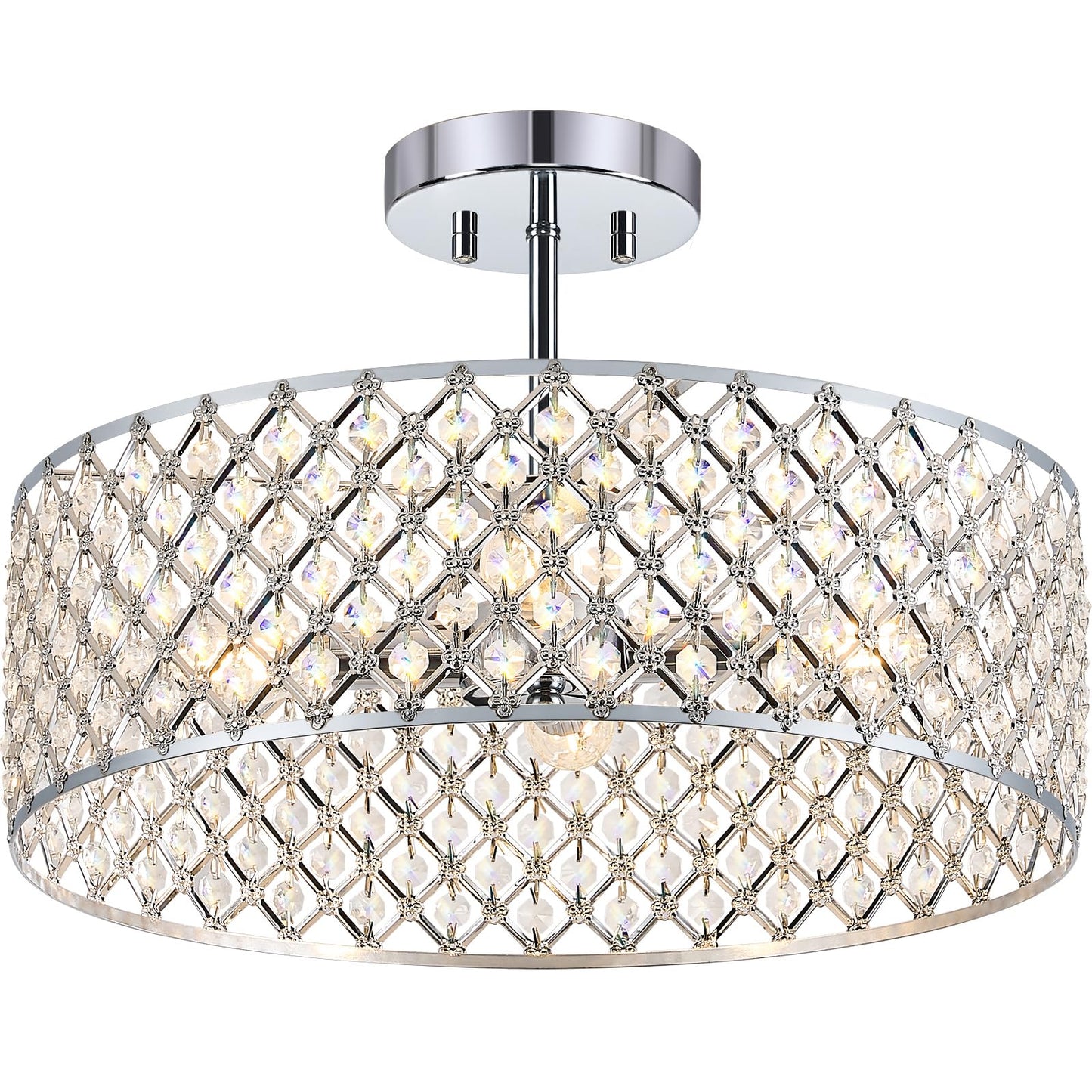 Bzvesr Chrome Crystal Ceiling Light Fixture Modern Semi Flush Mount Ceiling Lighting Fixture Round Small Chandelier For Dining Room  Hallway  Entryway  Kitchen  Bedroom Foyer 4 Light 15.7 Inch