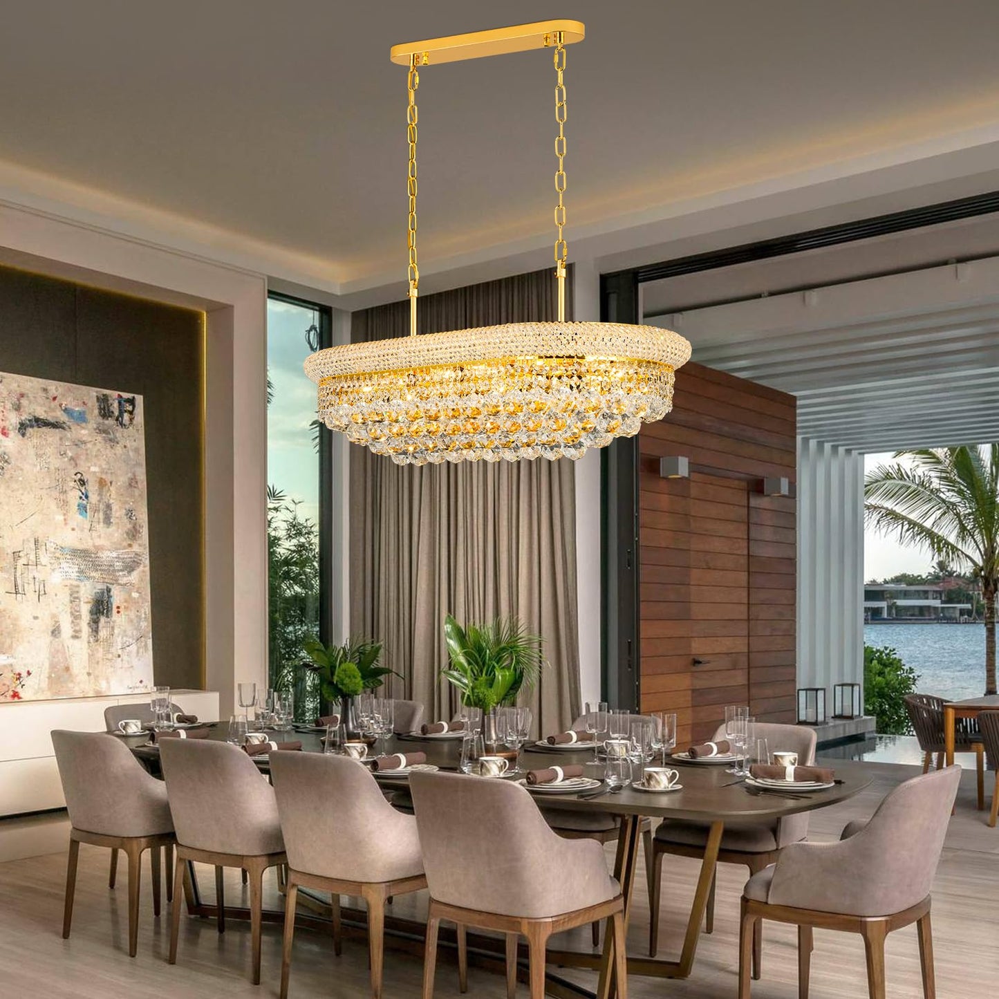 Gifarich Crystal Chandeliers For Dining Room Light Fixtures Over Table  Modern Crystal Chandeliers For Kitchen Lsland  9 Lights Empire Style Gold stylish Lighting Fixtures For Living Room Bar L31 Inch