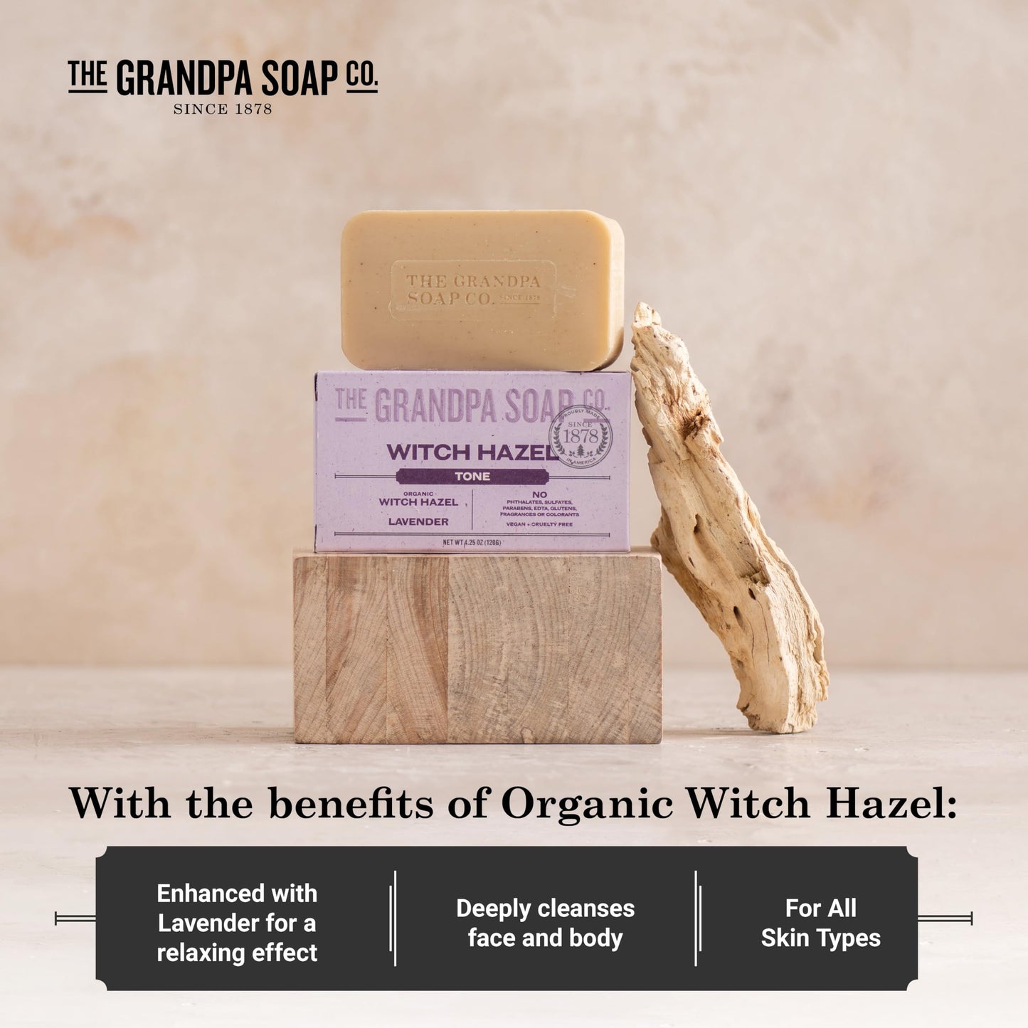 The Grandpa Soap Company Witch Hazel Bar Soap - Gently Tones Skin, With Witch Hazel and Lavender, Provides a Relaxing Effect, Ve