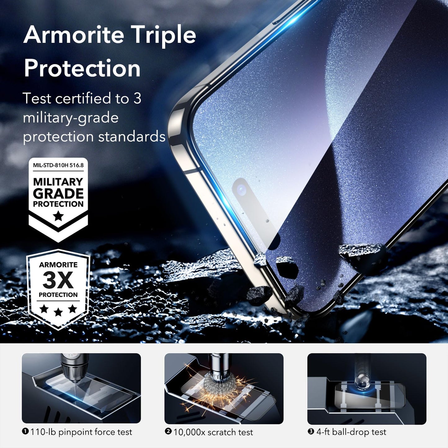 Esr 3+2 Pack For Iphone 15 Pro Screen Protector, [9H Hardness] [Military Grade Shatterproof] Full Coverage Ultra-Tough Tempered