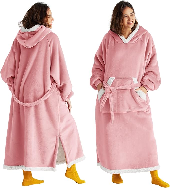 Bedsure Wearable Blanket Hoodie, Long Hooded Blanket Sweatshirt as Birthday Gifts for Women, Cozy Sherpa Hoodie for Adult,...