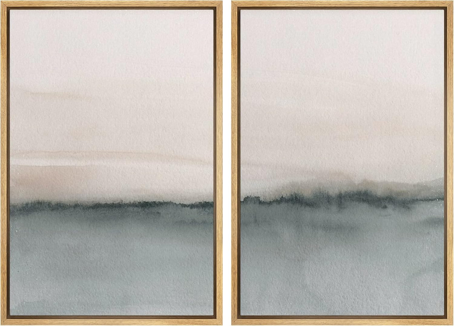 SIGNWIN Framed Canvas Print Wall Art Set Duotone Gray Pastel Landscape Abstract Shapes Illustration Modern Art Decorative Nordic Chic Relax/Zen for Living Room, Bedroom, Office - 24"x36"x2 Natural
