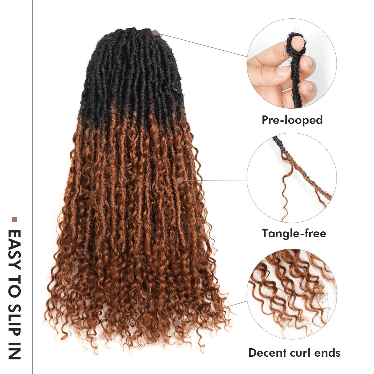 Toyotress Boho Human Hair Locs - 20 Inch 8 Packs Pre-Looped Crochet Locs With Human Hair Curls, Ombre Brown Braiding Hair Extens