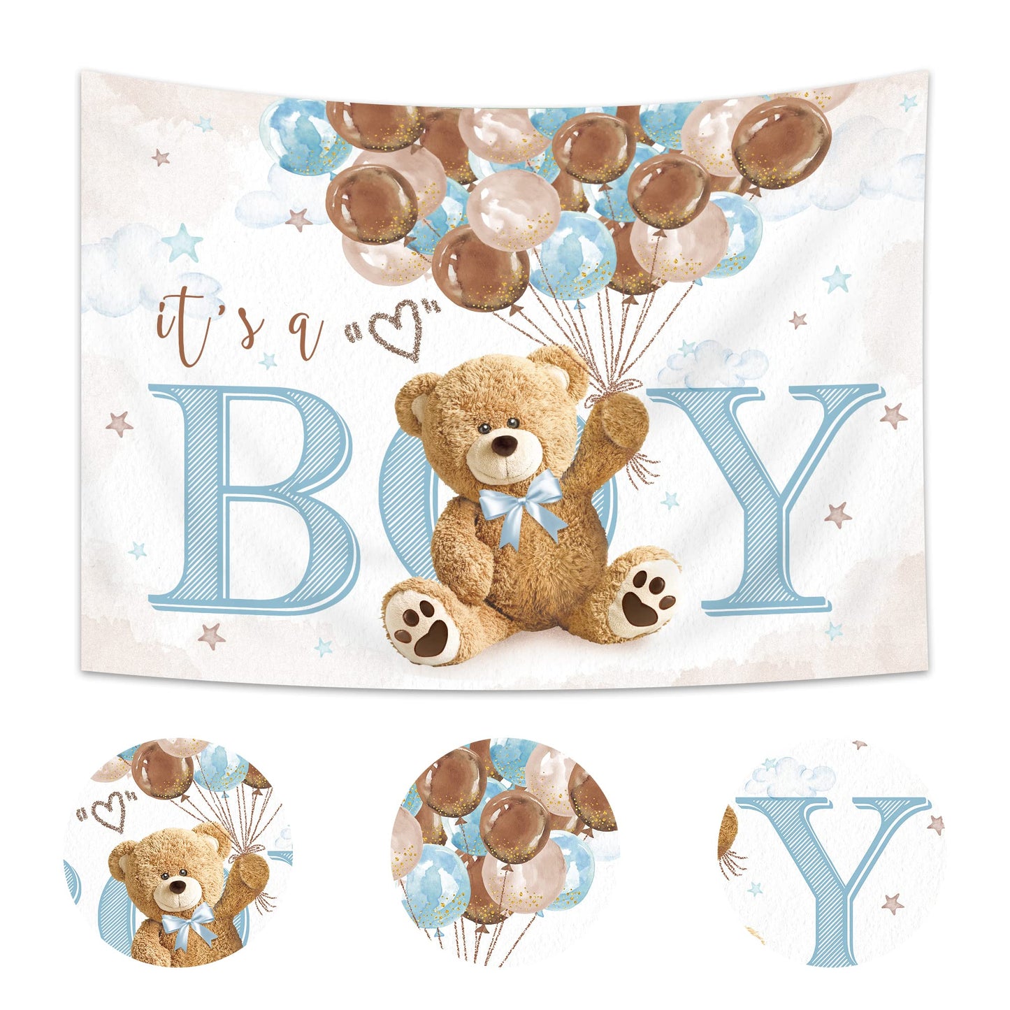 Imirell Boys Bear Baby Shower Backdrop 8Wx6H Feet It S A Boy Cute Blue Brown Watercolor Lovely Cartoon Balloons Polyester Fabri