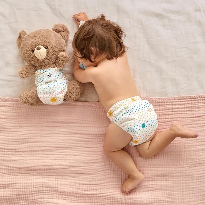 Honest Hybrid Cloth Diaper Covers with Pocket-Sling, Large (22-40 lbs), Stops Nighttime Leaks, Use with Boosties Disposable Diaper Pad or Reusable Insert, 3 Pack of Cotton Muslin Covers