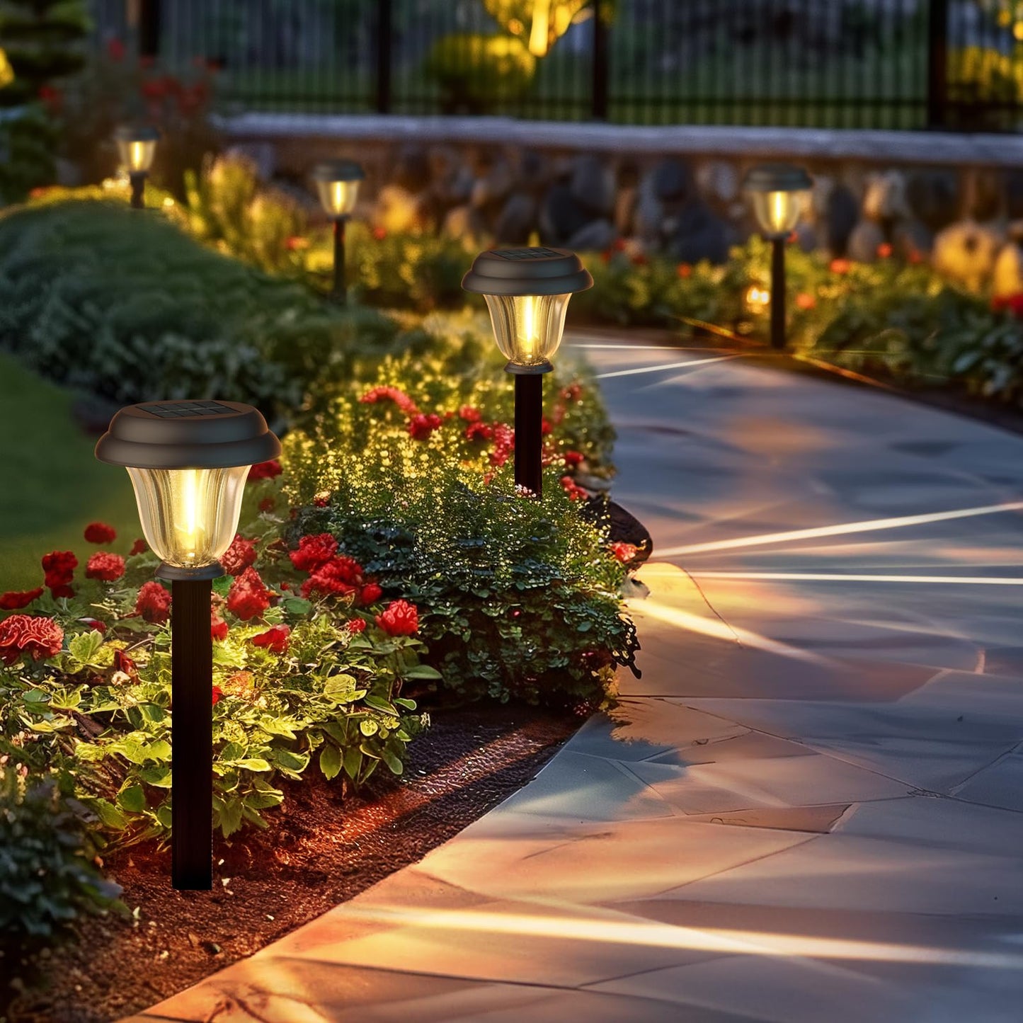 Deraysion 8 Pack Solar Lights Outdoor  Stainless Steel Glass Solar Pathway Lights  Auto On/Off Long-Lasting Waterproof Landscape Lighting For Garden  Landscape  Path  Yard  Warkway (Warm White)