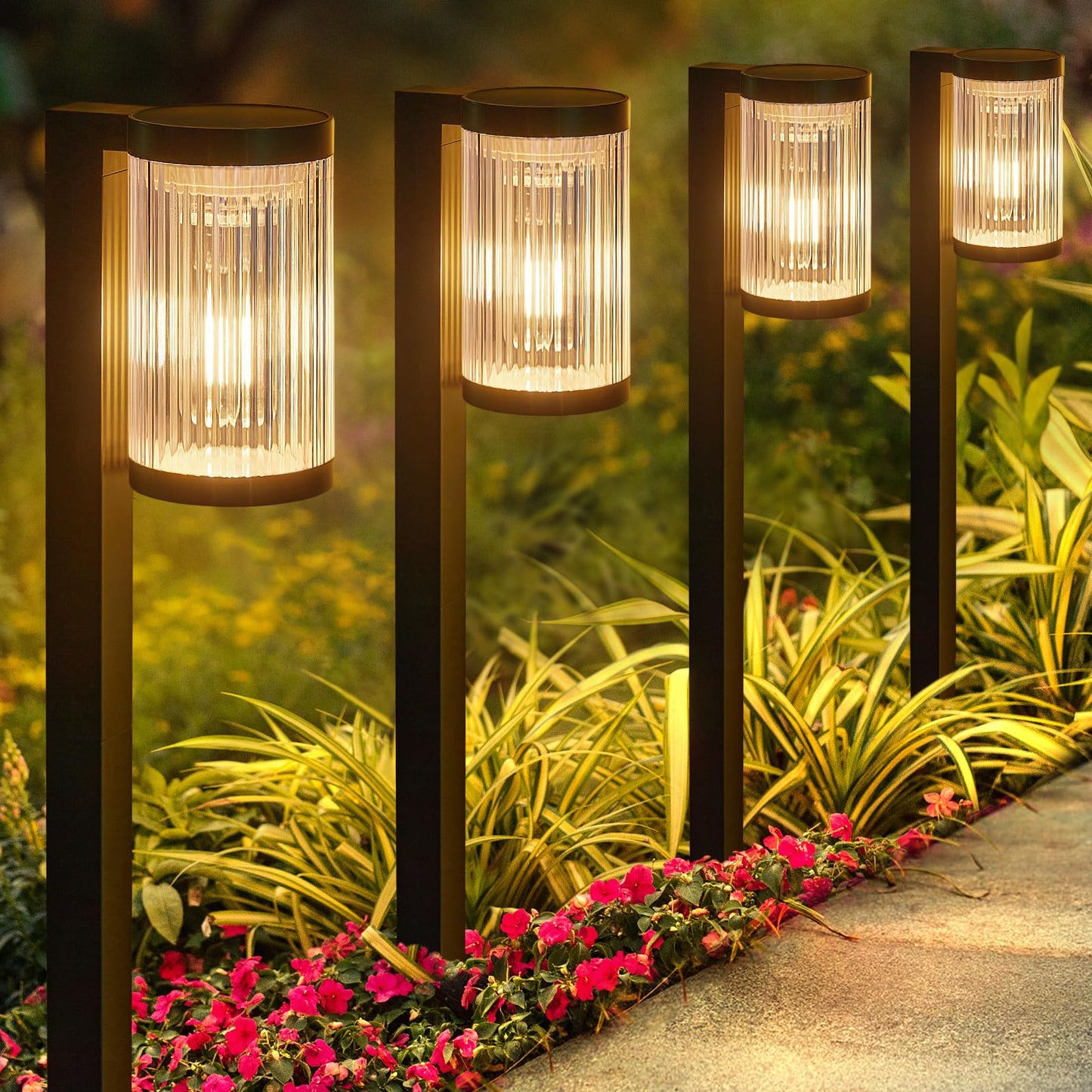 ELECLINK Solar Pathway Lights Outdoor, 4 Pack, Warm White, IP65 Waterproof, Model DC-309-4, Super Bright, Up to 12 Hours