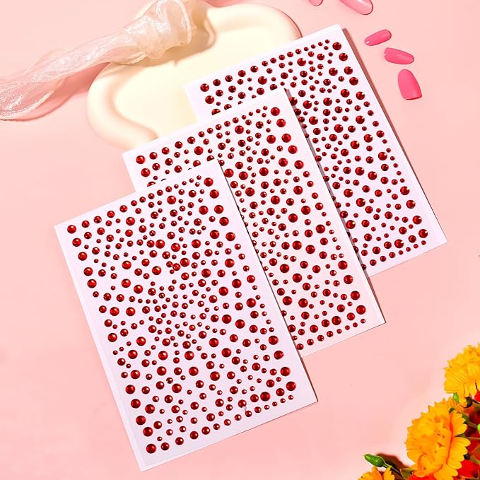 Rhinestone Stickers for Crafts Clear Crystal Tweezers Decals Face Gems Pearls for Makeup Stick on Body 3/4/5/6MM Red Hair Nails Craft DIY Gems for Nails Makeup Decor 975PCS