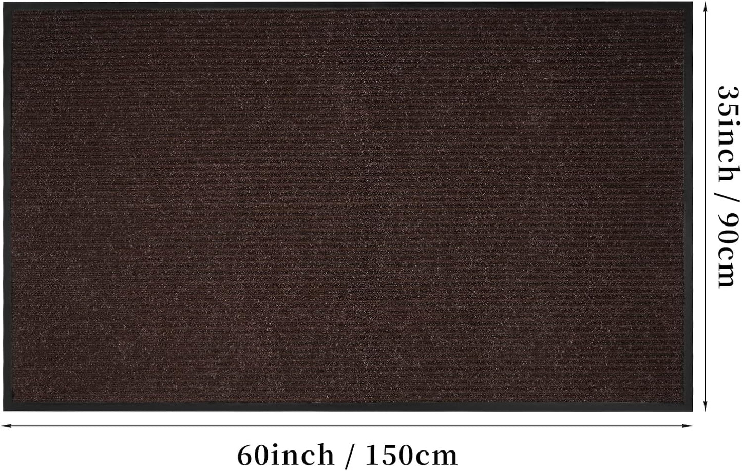 Low Profile Rubber Door Mat, 60x35inch, Heavy Duty, Entrance Doormat, Indoor and Outdoor, Waterproof, Easy Clean Shoe Scraper, Home Rug Welcome Mats for Entryway, Patio, Porch, Brown