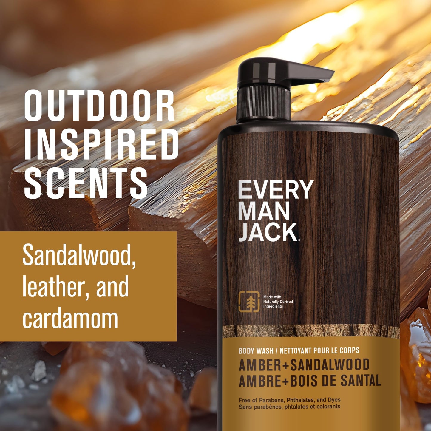 Every Man Jack Nourishing Amber + Sandalwood Mens Body Wash for All Skin Types - Cleanse, Nourish, and Hydrate Skin with Natural