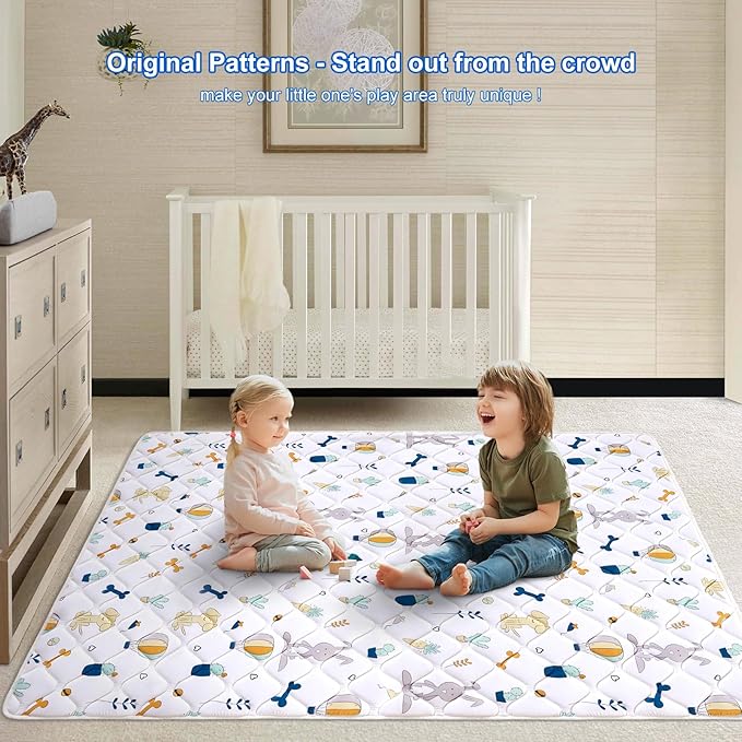 Baby Play Mat 79" X 63", Premium Thicken Foam One-Piece Crawling Mat, Extra Large Non-Slip Cushioned Activity Playmats for Babies, Toddlers, Infants, Play & Tummy Time