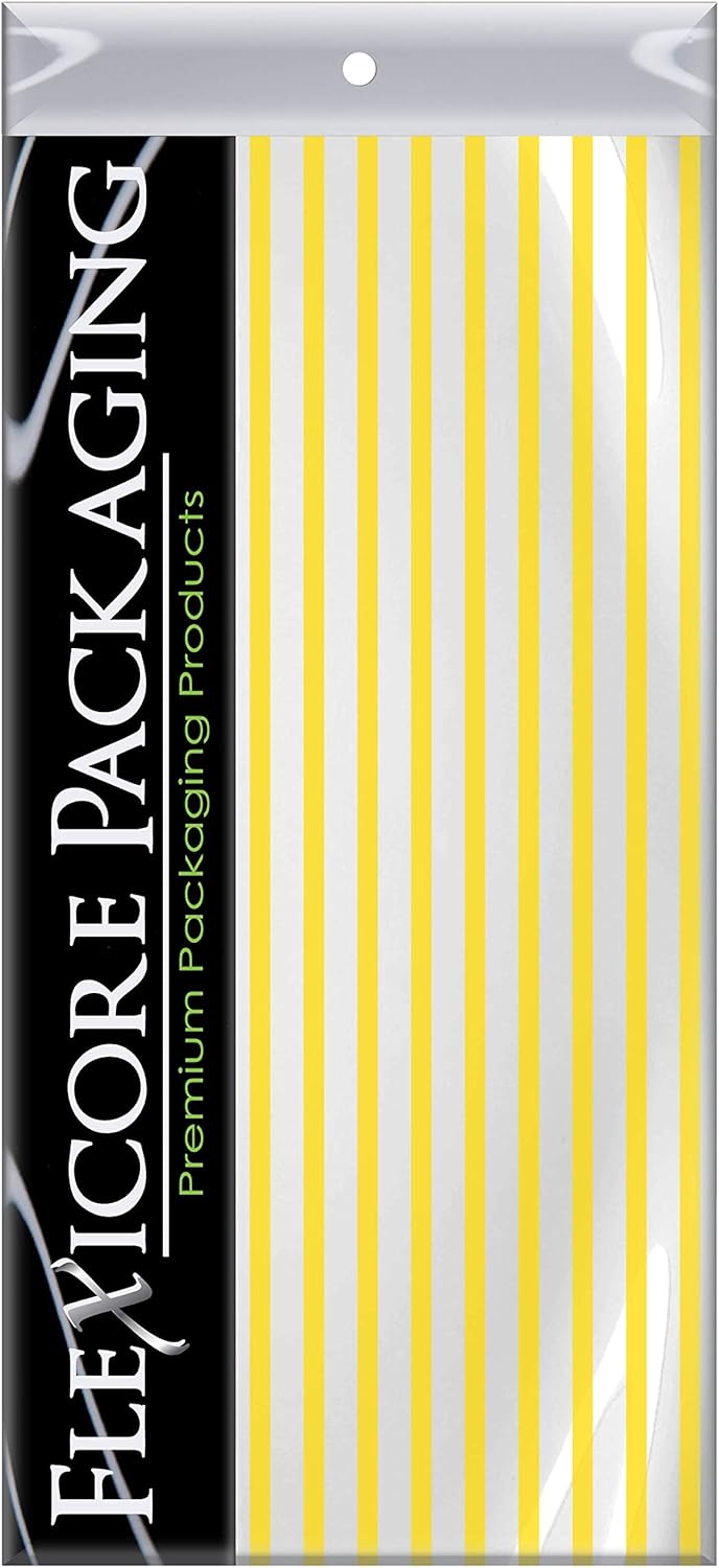 Flexicore Packaging Yellow Pin Stripe Print Gift Wrap Tissue Paper Size: 15 Inch X 20 Inch | Count: 100 Sheets | Color: Yellow Pin Stripe