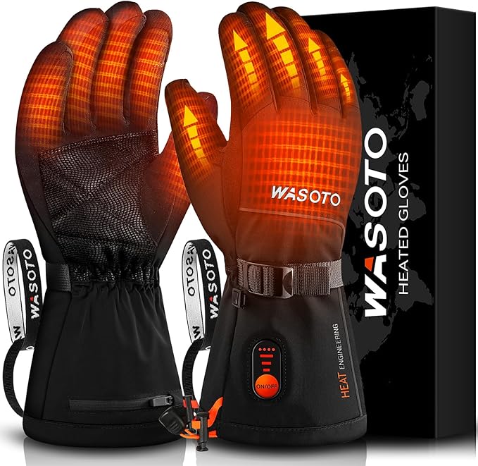 WASOTO Heated Gloves for Men Women 7.4V Battery 22.2WH Rechargeable Heated Ski Gloves Touchscreen Waterproof Electric Heat...