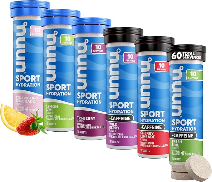Nuun Sport + Caffeine Electrolyte Tablets – Dissolvable in Water, Variety Pack | 5 Essential Electrolytes for Hydration | ...