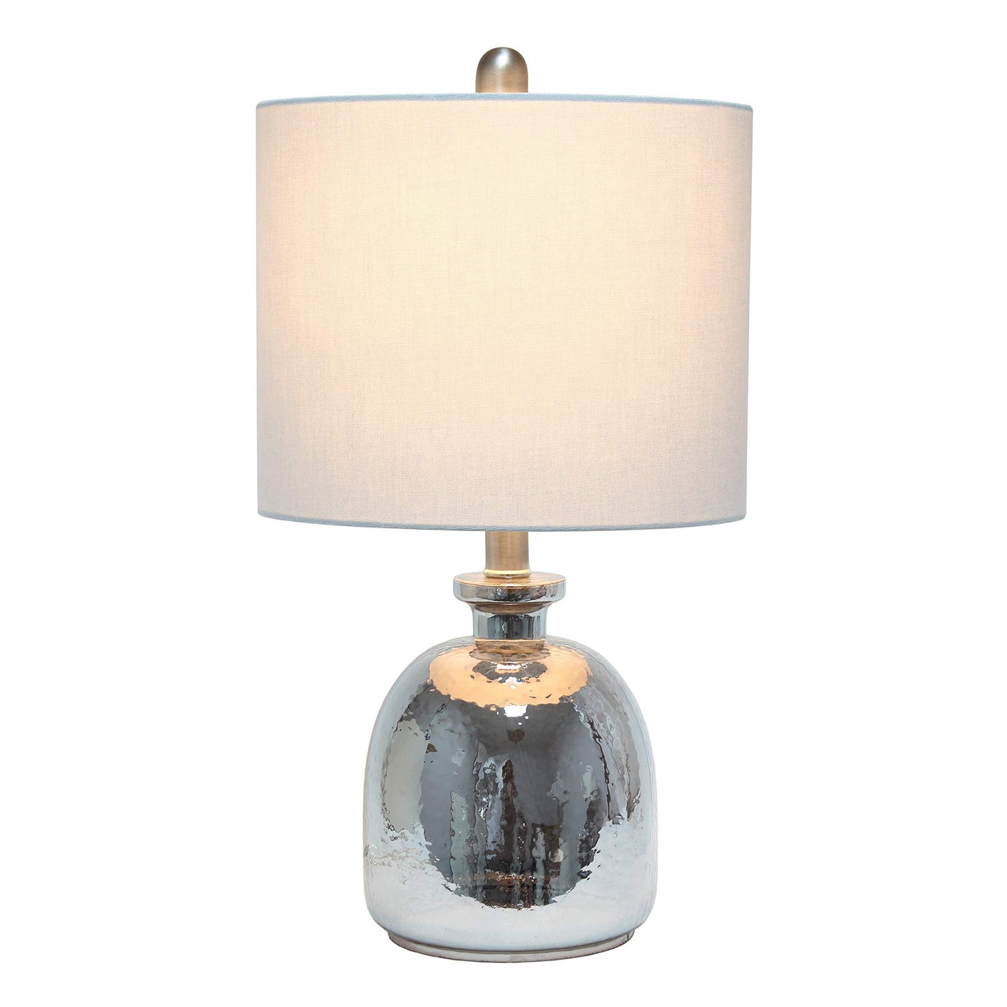 Elegant Designs LT3316-GRY Table Lamp, Silvery Glass, Light Gray Shade, Metallic Gray