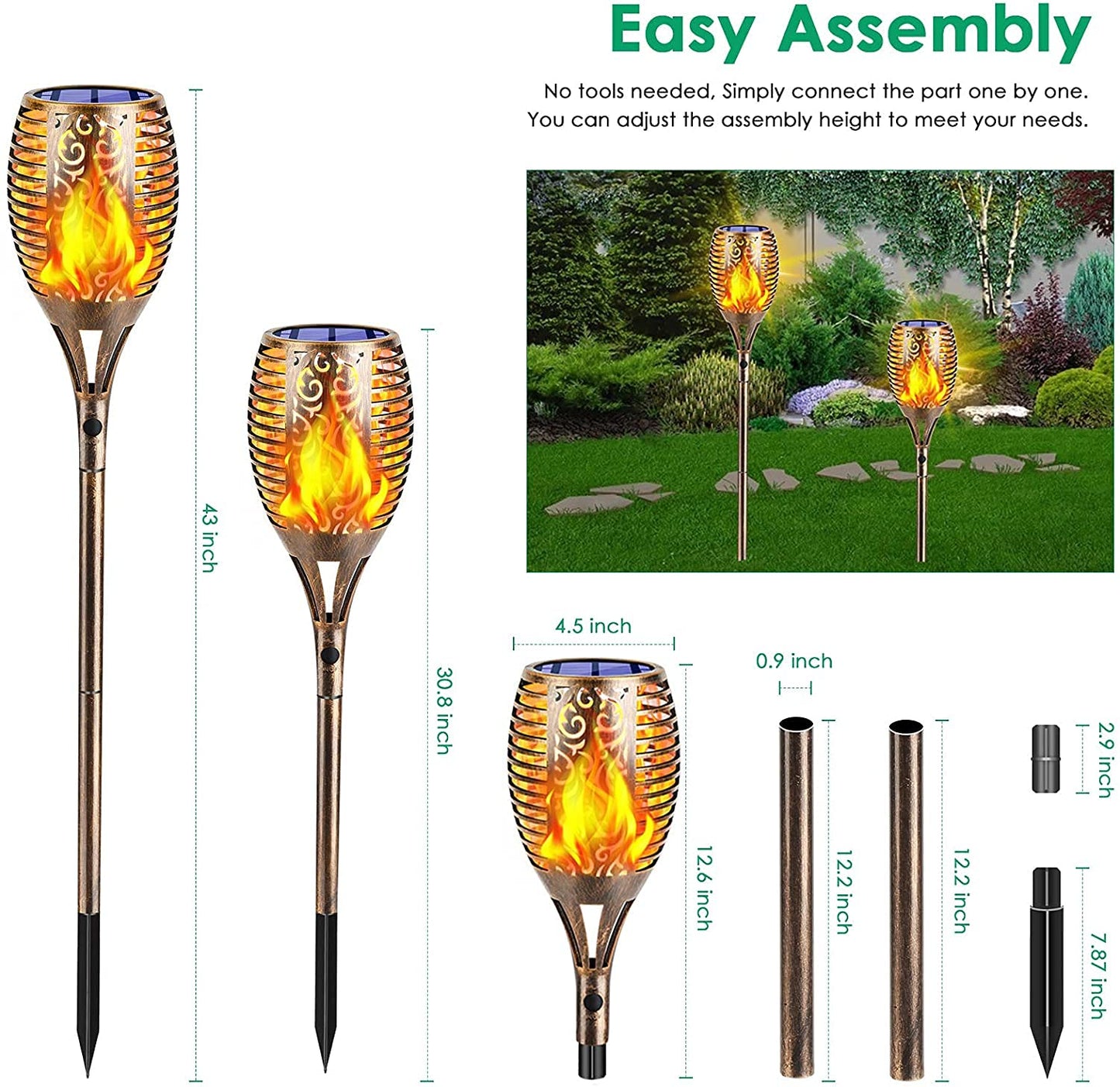 TomCare Solar Torch Lights, 99 LED, Waterproof, 43in, Bronze, Large - 4 Pack, Model SL-1036B