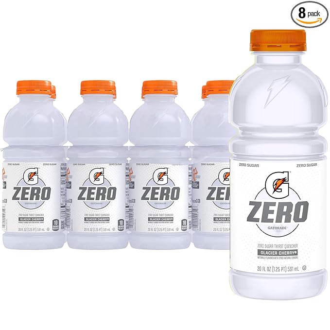 Gatorade Zero Sugar Glacier Cherry Thirst Quencher Sports Drink, 20 Fl Oz Bottles, 8 Pack