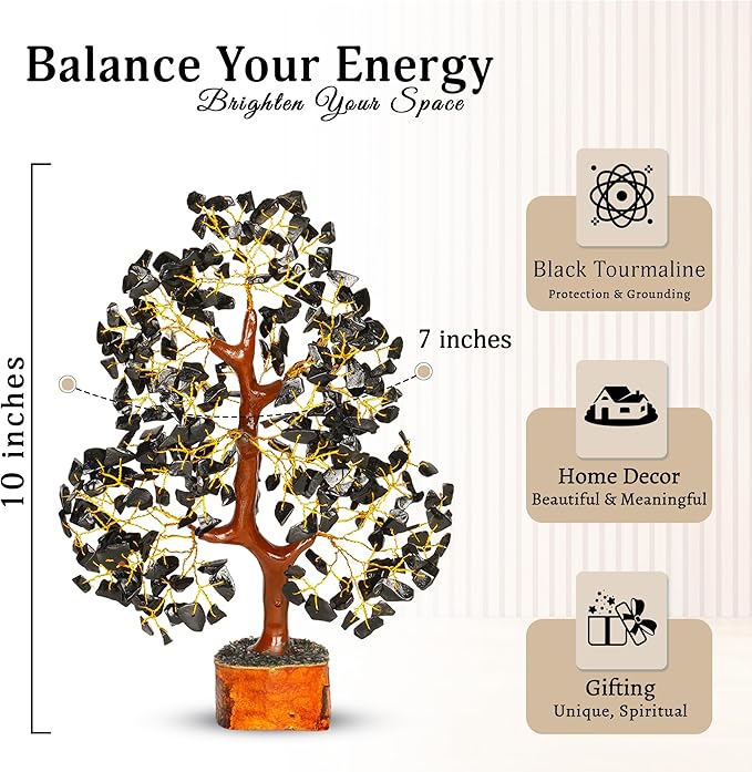 YATSKIA Black Tourmaline Crystal Tree of Life - Money Tree - Birthday Gifts for Women - Chakra Crystals and Stones - Positive Energy Gifts