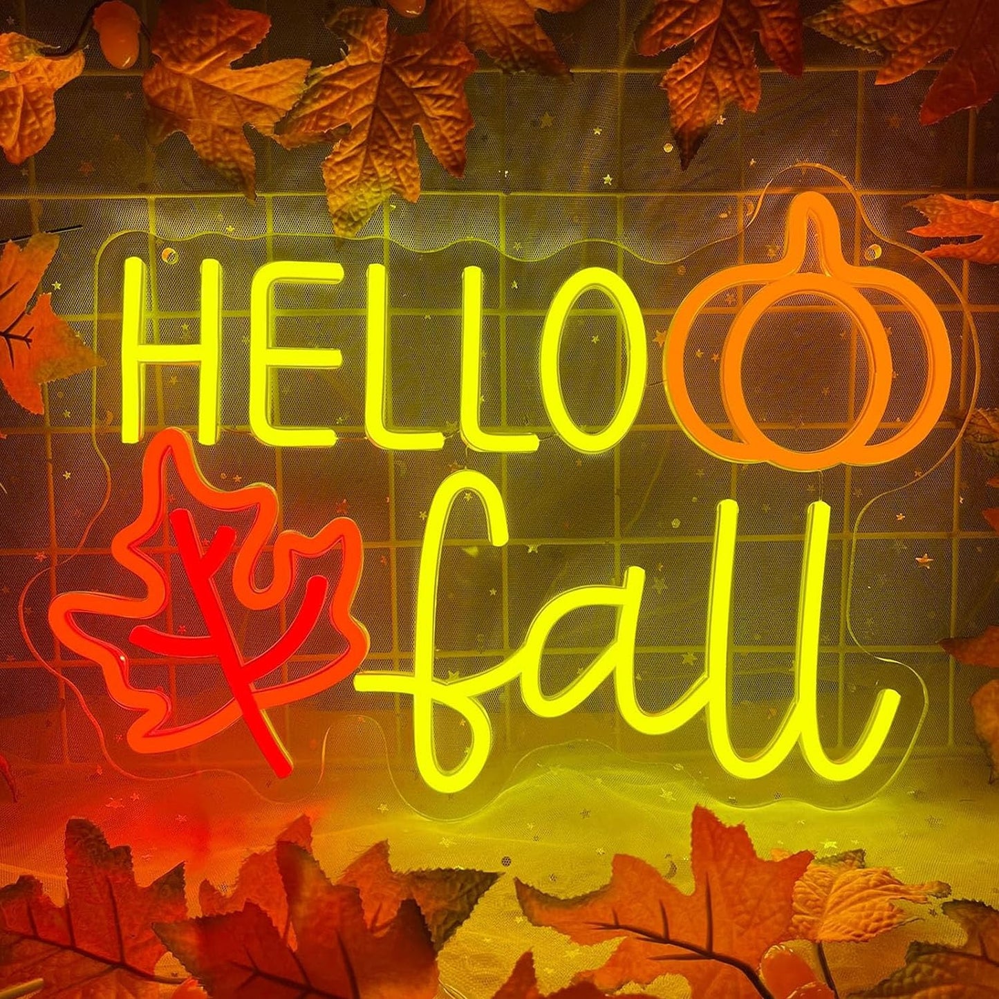 Hello Fall Neon Sign  Dimmable Autumn Neon Lights With Maple Leaf For Wall Decor  Fall Pumpkin Led Light Up Signs For Thanksgiving Autumn Theme Party Backdrop Halloween Wedding Birthday Presents