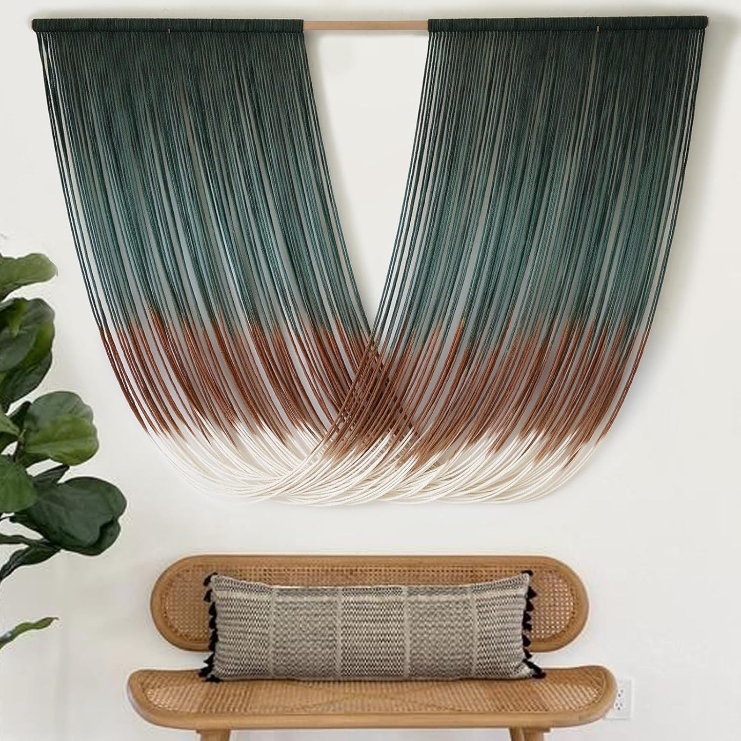 Macrame Wall Hanging Dip-Dye Green Boho Wall Decor Chic Fiber Yarn Wall Art Craftsmanship Bedroom Livingroom Nursery Apartment Home Decor 57" W x 35" L