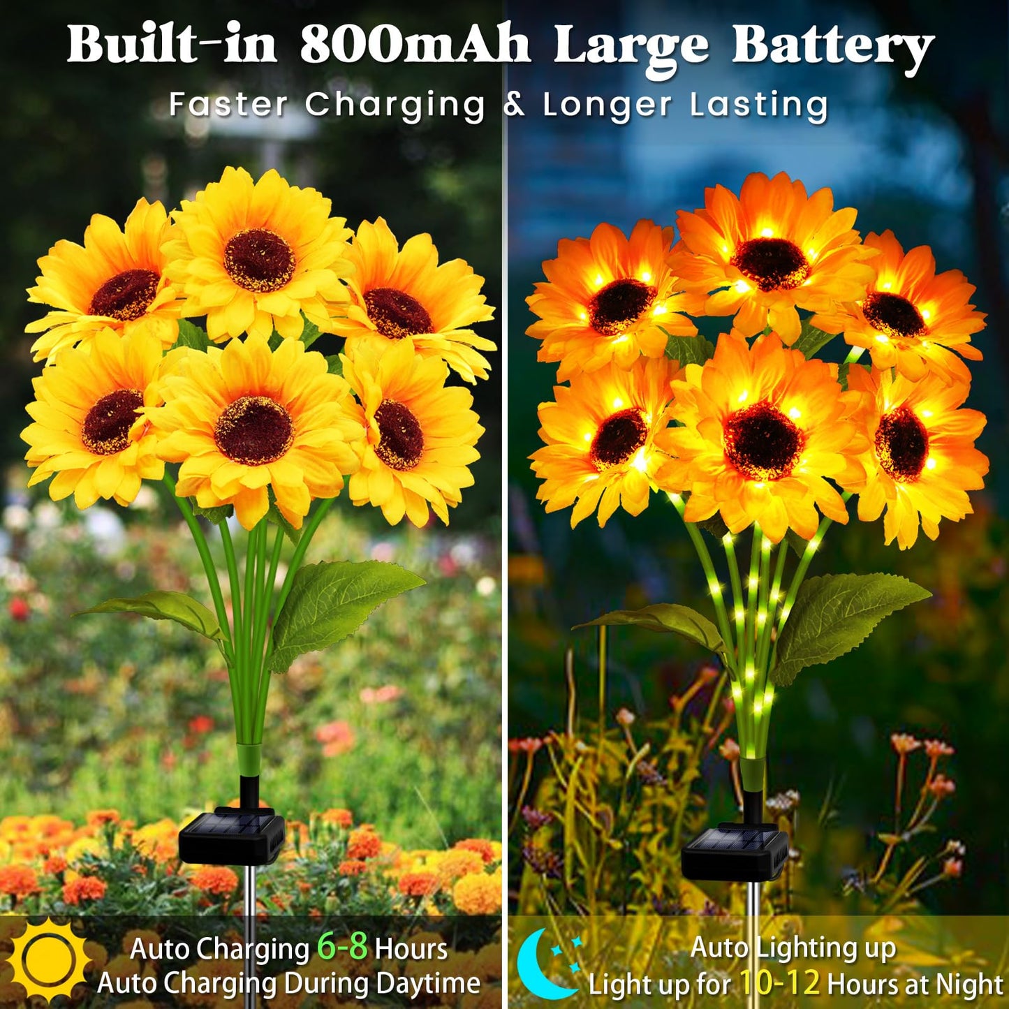 Solar Garden Lights Outdoor  2 Pack Sunflower Lights With 12 Sunflower  Waterproof 60 Led Garden Fall Decor  Gifts For Mom Grandma  Decorative Solar Flowers For Pathway Patio Yard Flowerbed Decoration