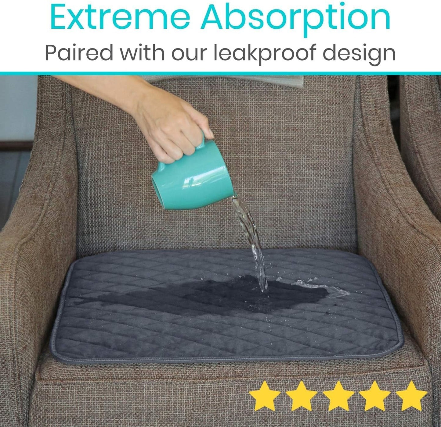 Sures Waterproof Chair Pads for Incontinence (22" x 21") - Washable, Waterproof Seat Protector - Chair Protector Seat Cover - Absorbent Pad for Bed, Seat, Car, Wheelchair & Recliner (Gray, 2 Pack)