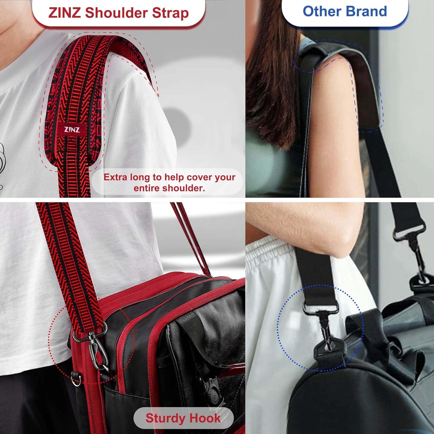 ZINZ 79.5" Universal Strap with Ultra-Thick Fixed Breathable Pad - Adjustable Heavy-Duty Shoulder Strap for Laptop, Crossbody, Luggage, Gym, Camera Bag and More - TH01B02