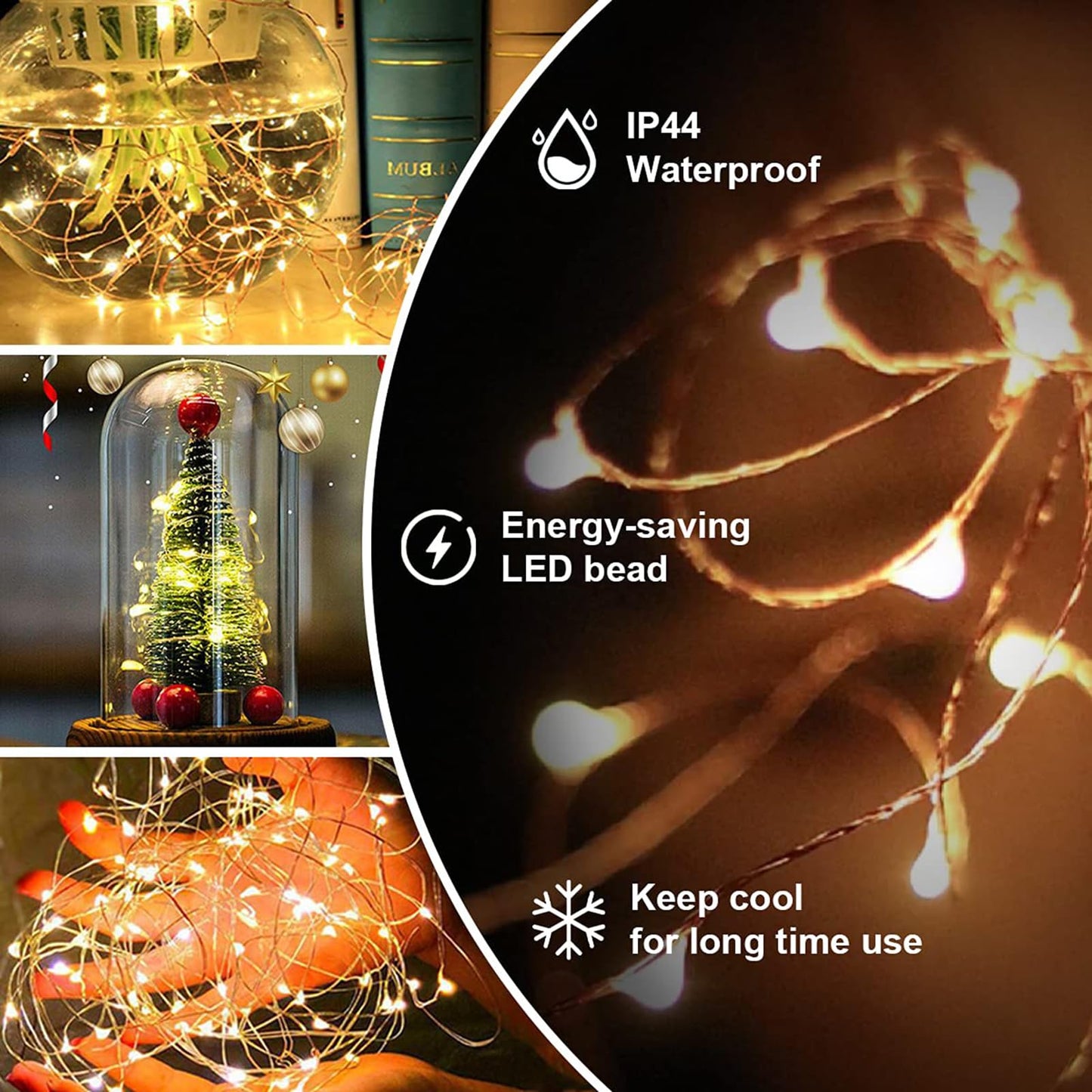 Zeluxdot 66Ft Fairy Lights, 200 Leds Waterproof String Lights, Warm White, Copper Wire, 8 Modes For Indoor/Outdoor Decorations