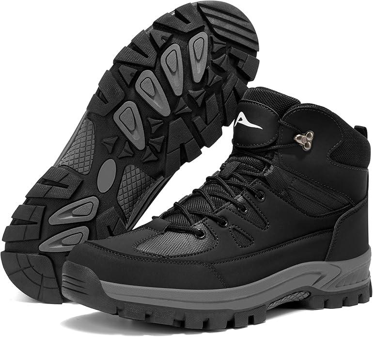 HARENCE Mens Waterproof Hiking Boots Comfortable Outdoor Walking Trail Boot Non Slip Mid Ankle Trekking Shoes