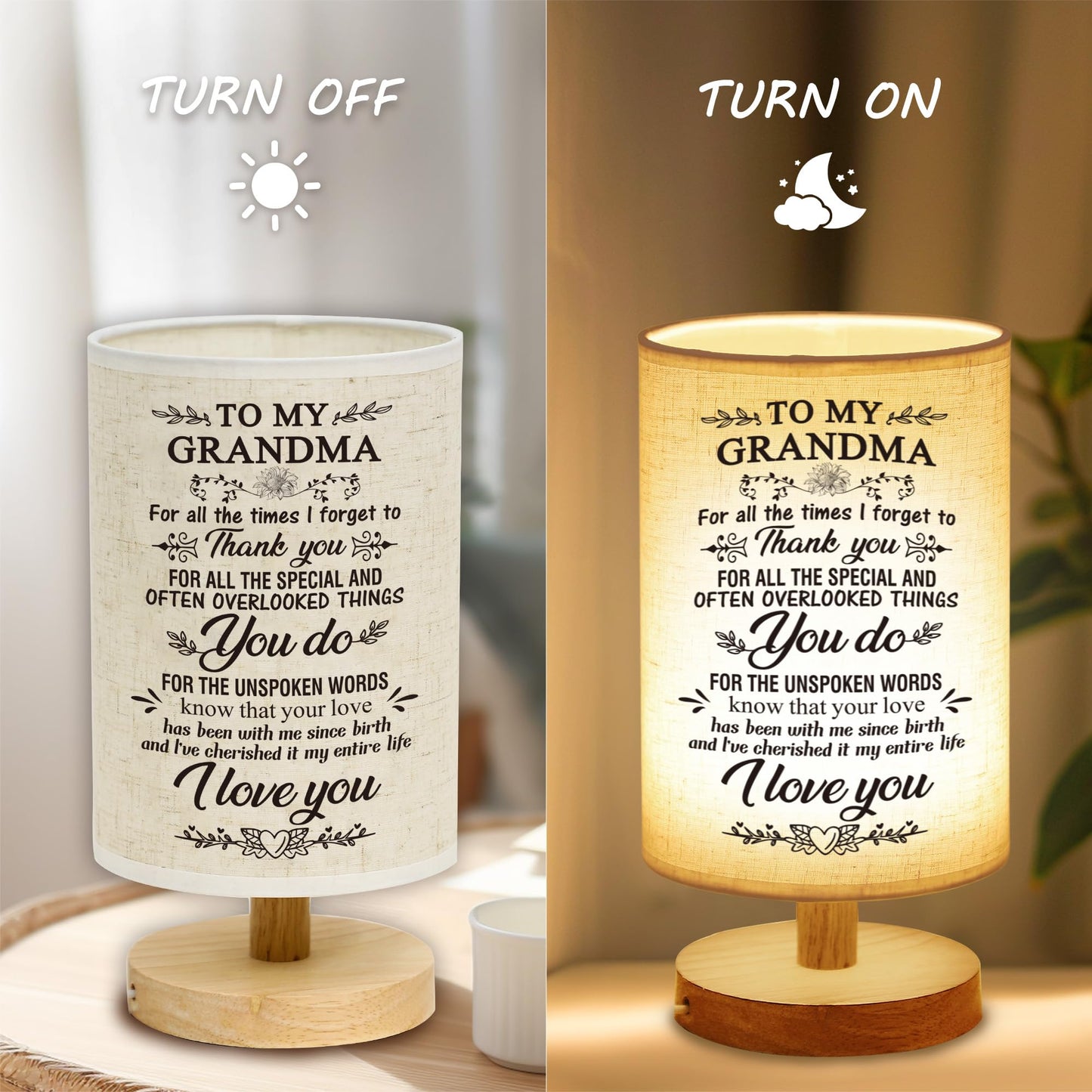 WSYEAR Table Lamp for Grandma - Wooden Birthday Gift from Grandchildren, Best Grandma Gifts