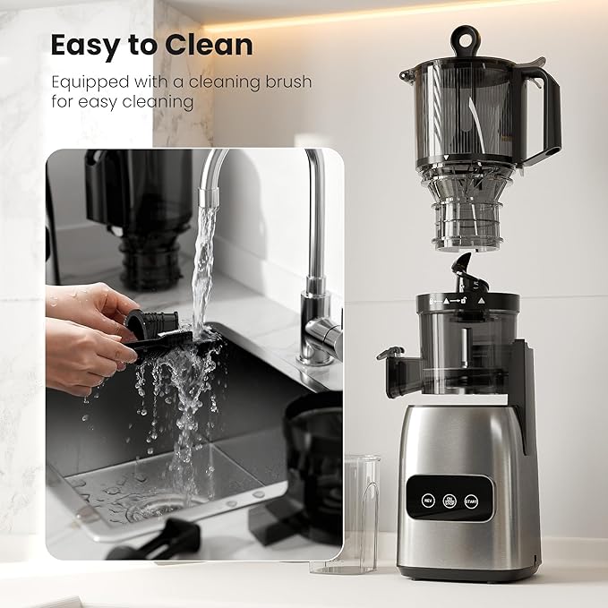 Kismile Cold Press Juicer Machine, 5.4" Wide Chute Slow Masticating Juicer with Touch Control, High Juice Yield Cold Pressed Juicer for Fruits & Vegetables with 1.2L Pulp Bin & 1L Juice Cup