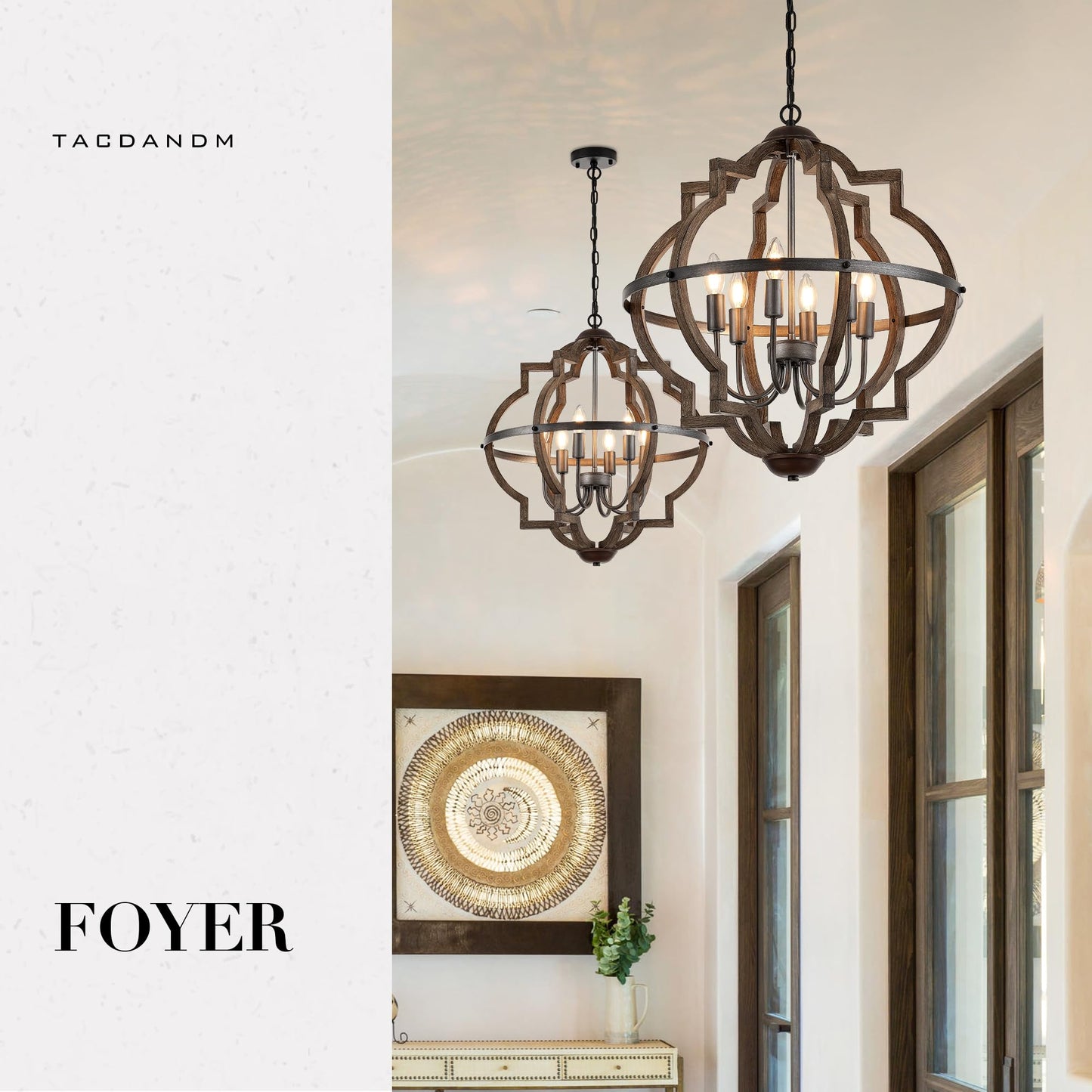 Tacdandm 6-Light Wood Farmhouse Chandelier For Dining Room 23 Vintage Rustic Pendant Light Fixtures Lighting For Hallway Entryway Foyer Kitchen Living Room