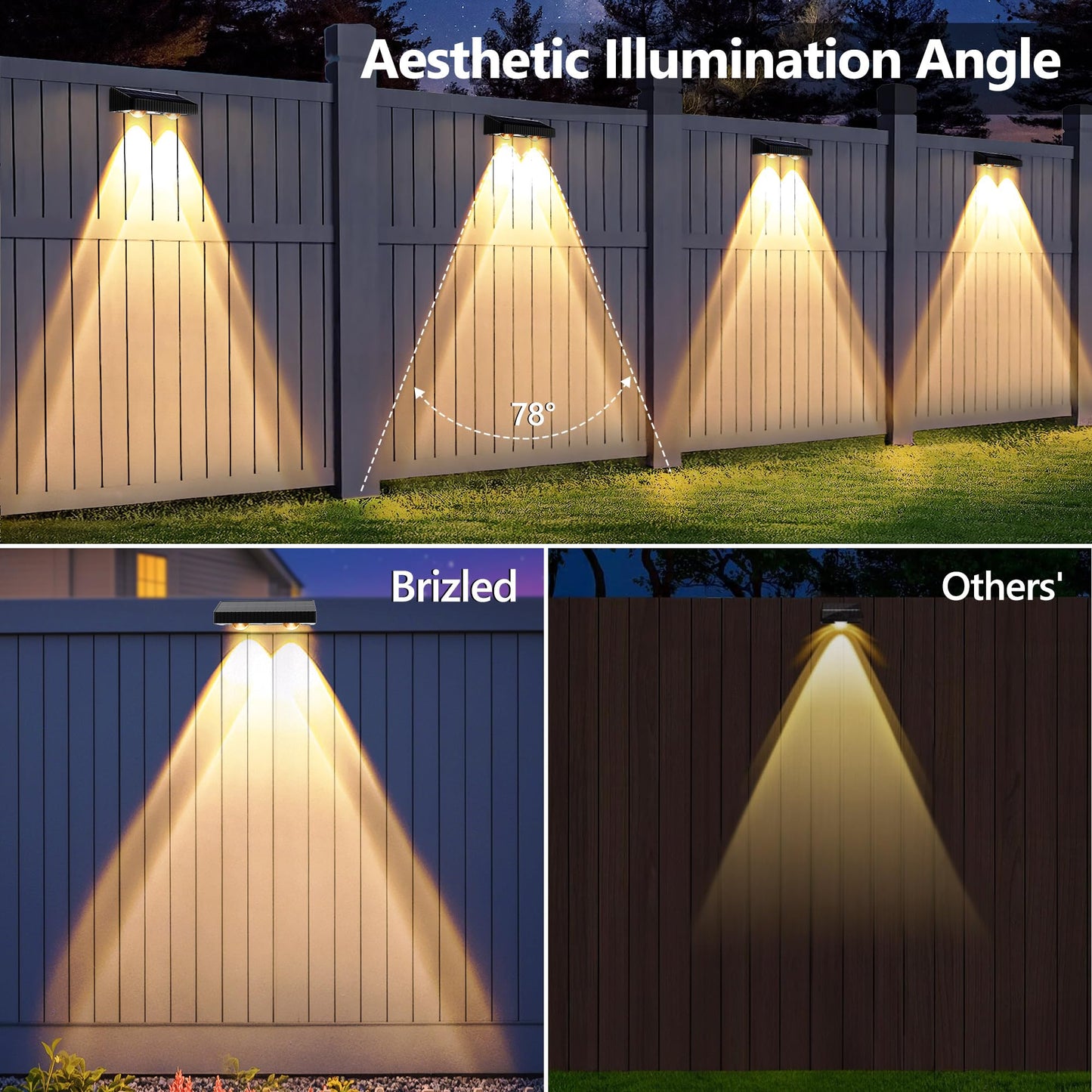 Brizled Solar Fence Lights, 12 Pack, 6 Modes, IP65 Waterproof, Warm White + Cool White + Natural White