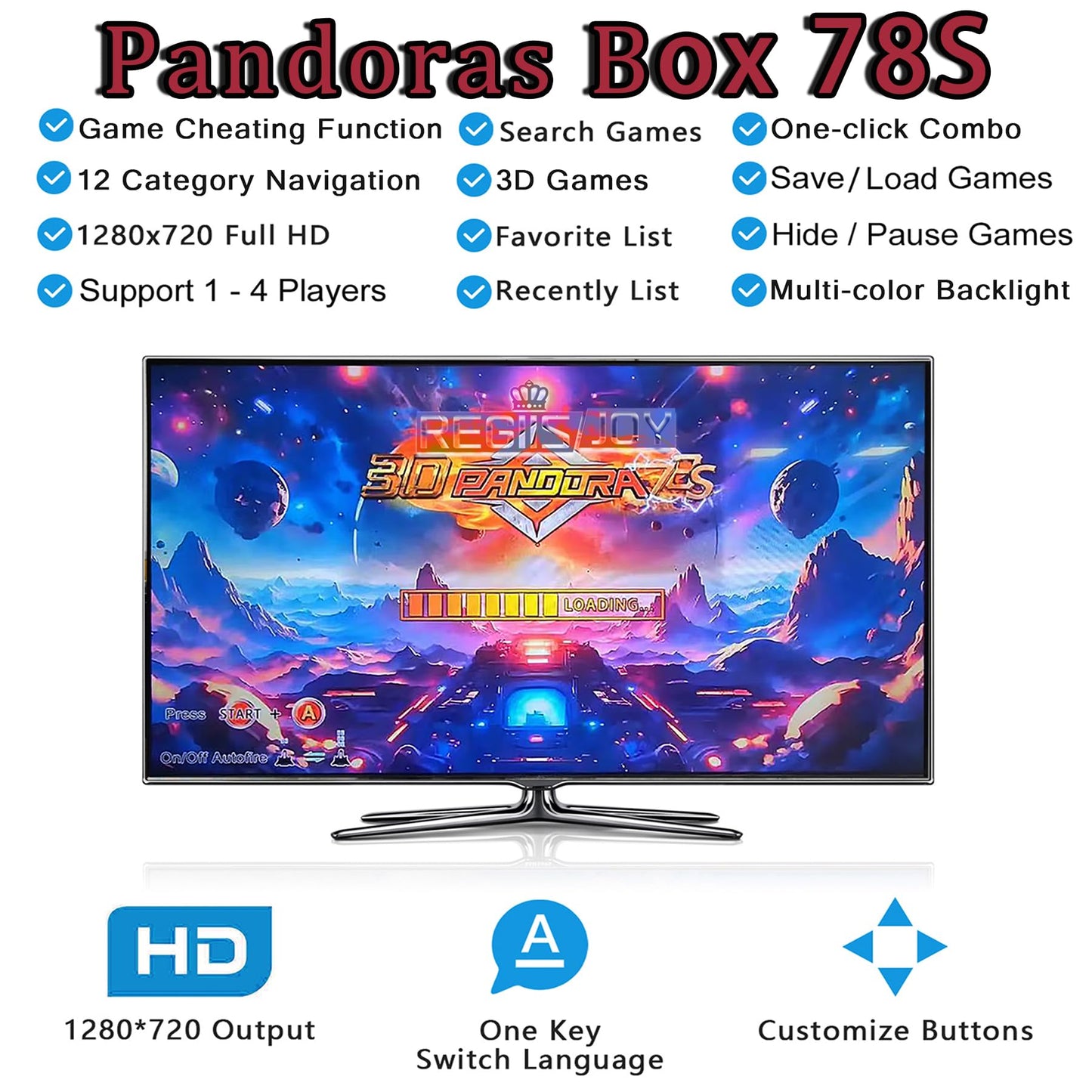 RegiisJoy 32000 in 1 Pandoras Box 78S Retro Arcade Game Console, 4 Player 3D Magical Modified Game, Search Save Delete Cheat Function, Favorite List, One-Button Combo, 128G TF, Separate Console